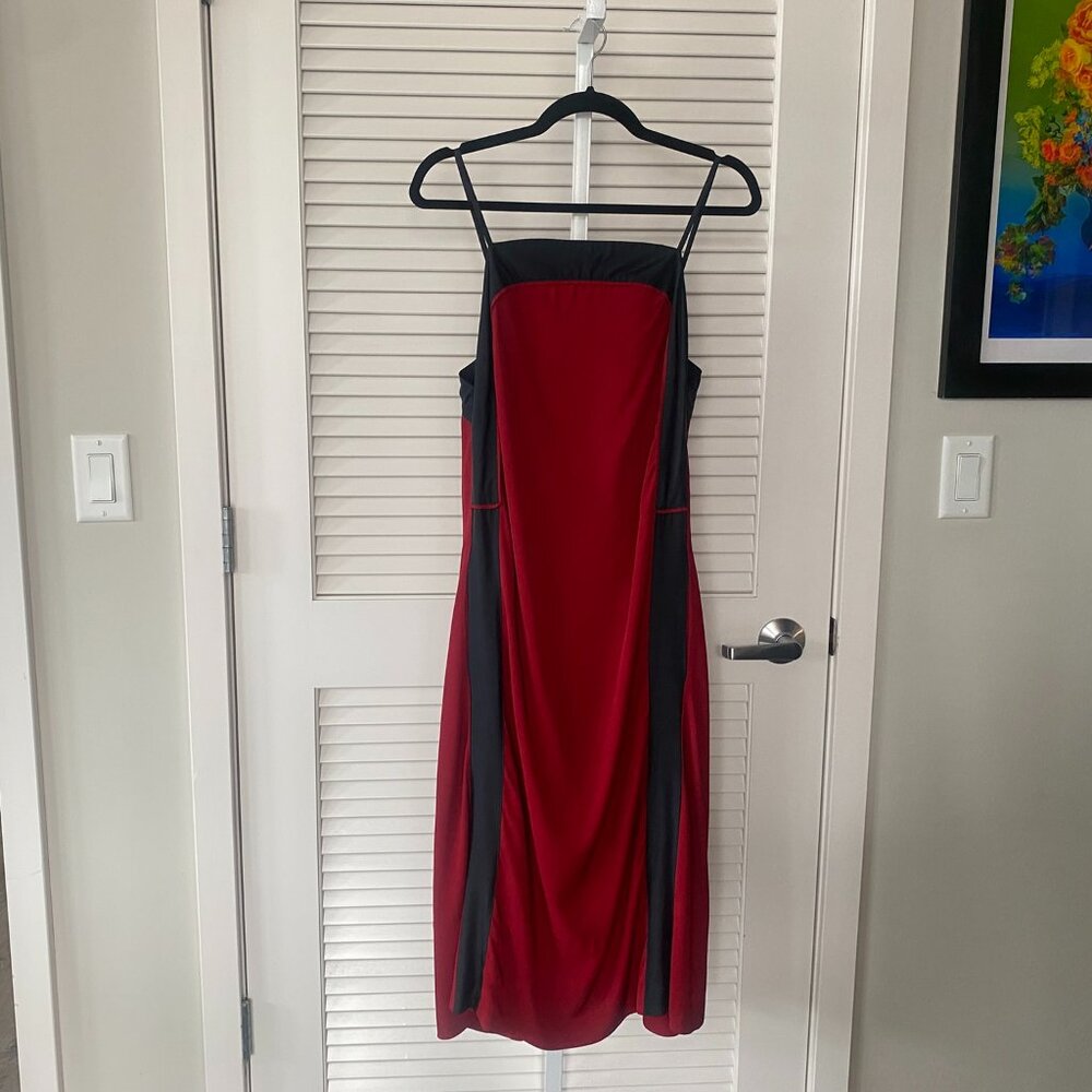See by Chloé Silk Insert Midi Dress, Red/Black, Size 4